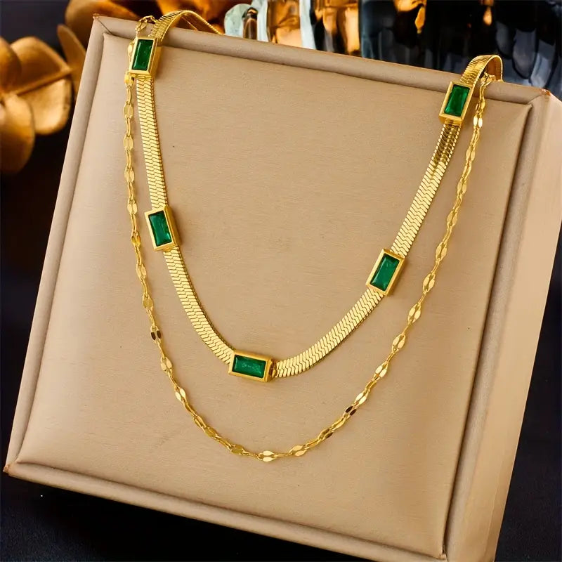 Colar Sorella Gem Retro em Duas Camadas | Ouro