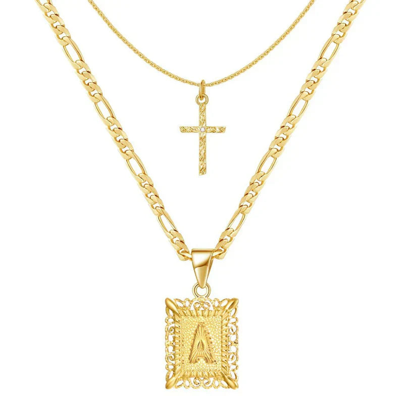 Conjunto de Colares Iniciais com Cruz | Ouro