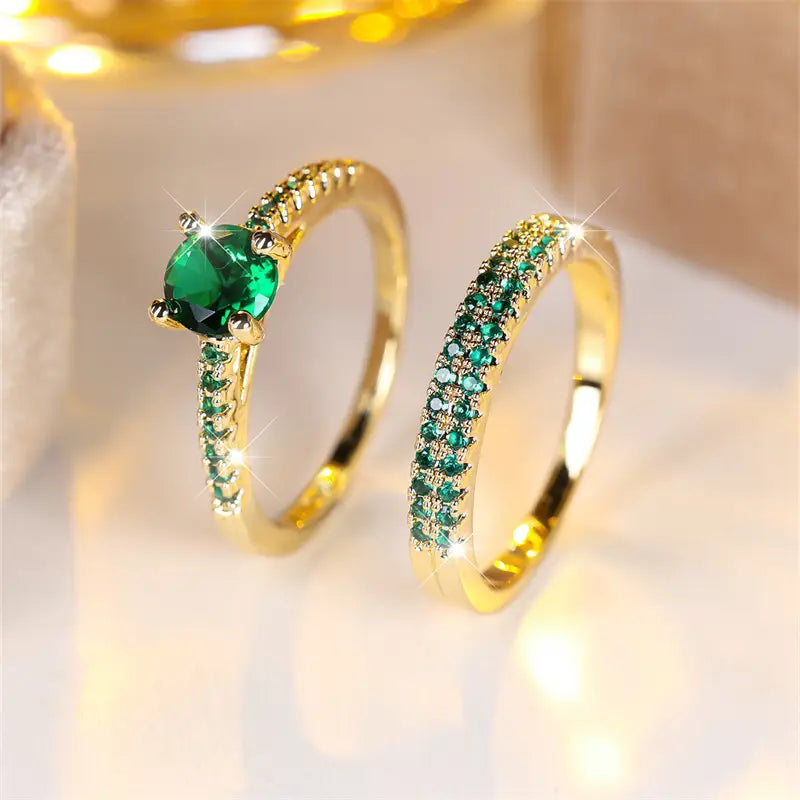 Conjunto de Anéis Serena Emerald Duo | Ouro