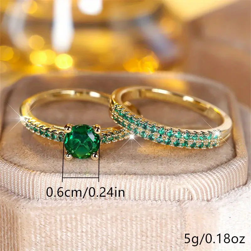 Conjunto de Anéis Serena Emerald Duo | Ouro