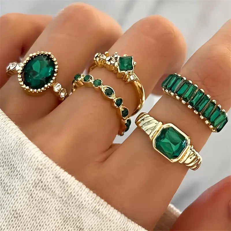 Conjunto de Anéis de Esmeralda Requintado Zarina | Ouro