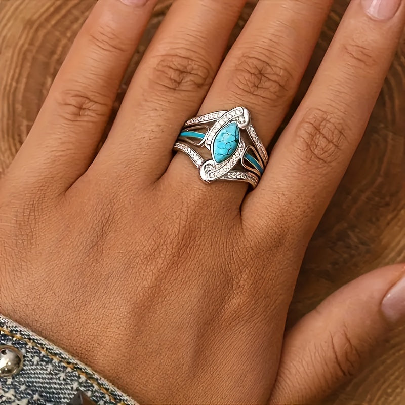 Anel Statement Turquesa Marquis | Ouro Branco
