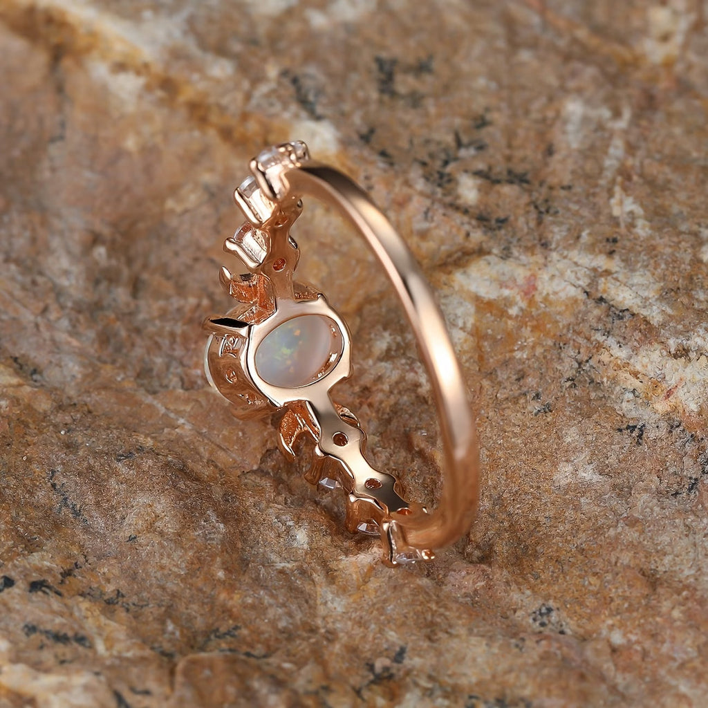 Anel Lua Crescente de Opala | Ouro Rosa