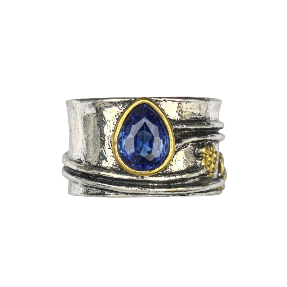Anel Boêmio de Meditação com Pedra Preciosa | Ouro Branco