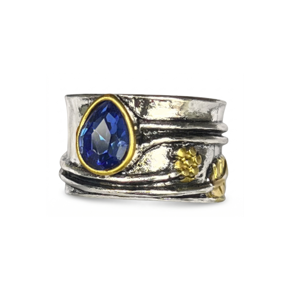 Anel Boêmio de Meditação com Pedra Preciosa | Ouro Branco