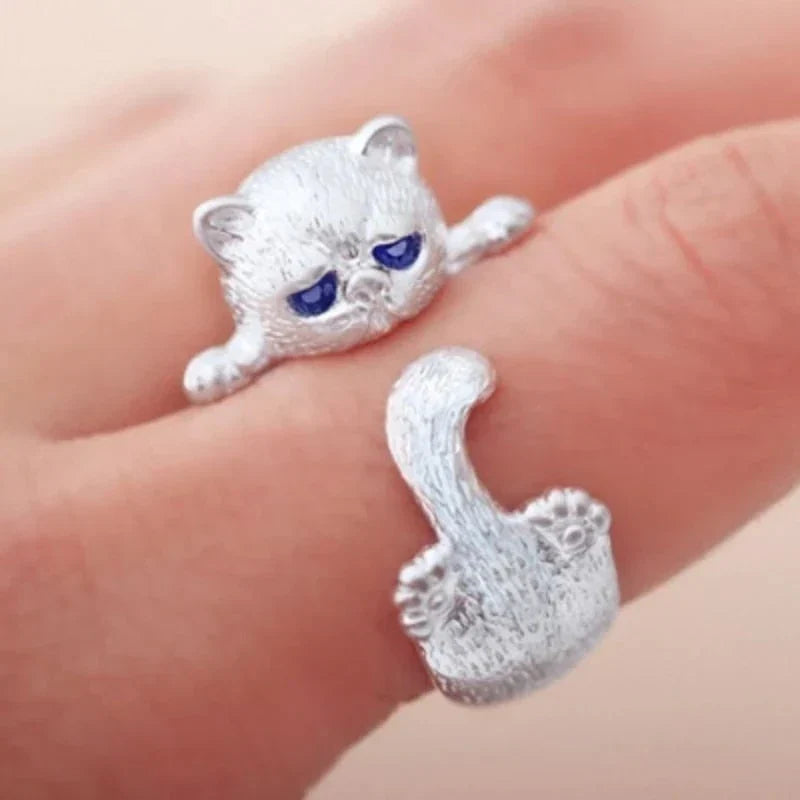 Anel Gatinho Ajustável | Ouro Branco