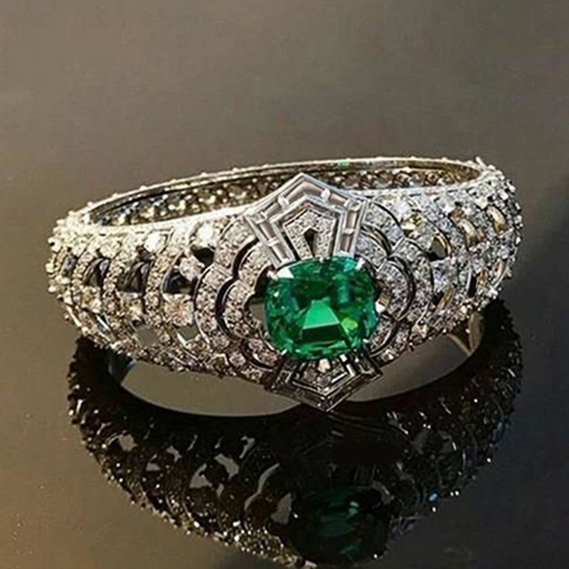Anel Esmeralda Art Deco | Ouro Branco