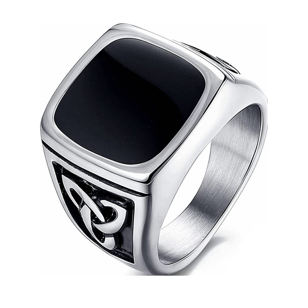 Anel Signet Ônix Negro | Ouro Branco
