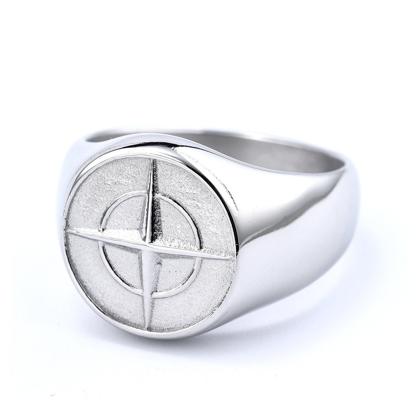 Anel Signet Bússola Clássico | Ouro Branco