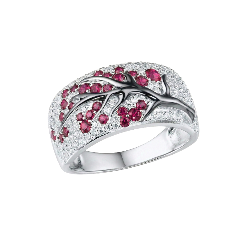 Anel Árvore de Rubi em Flor | Ouro Branco