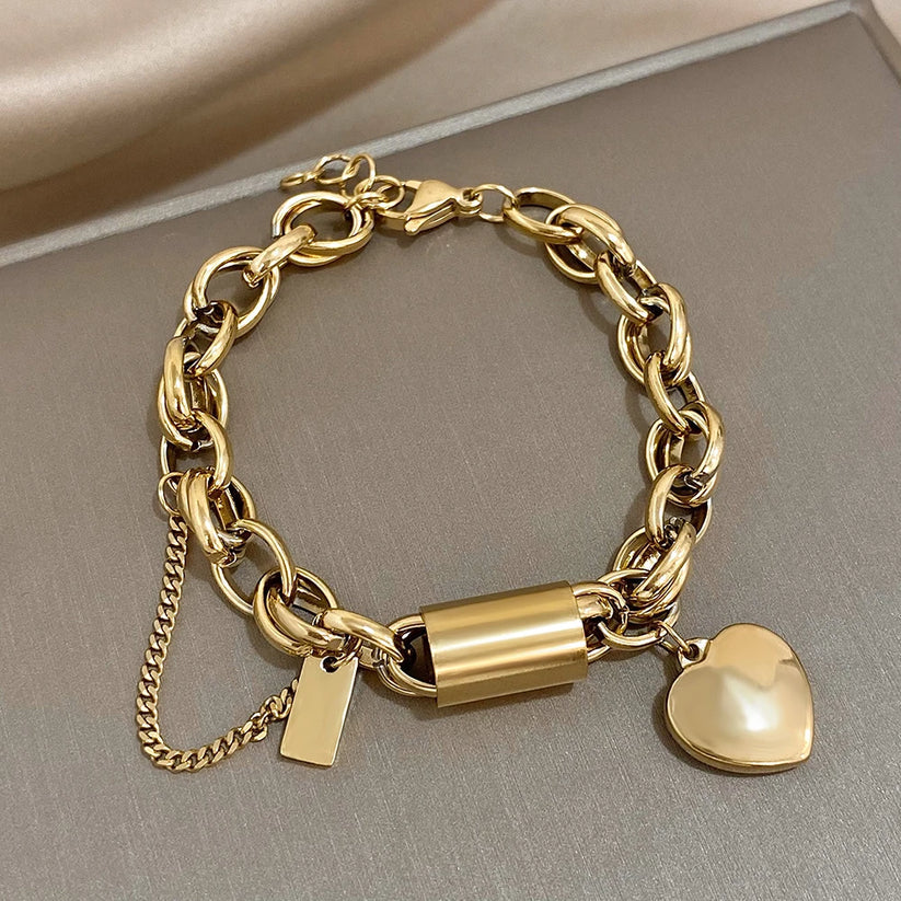 Pulseira Grossa Heartened | Ouro