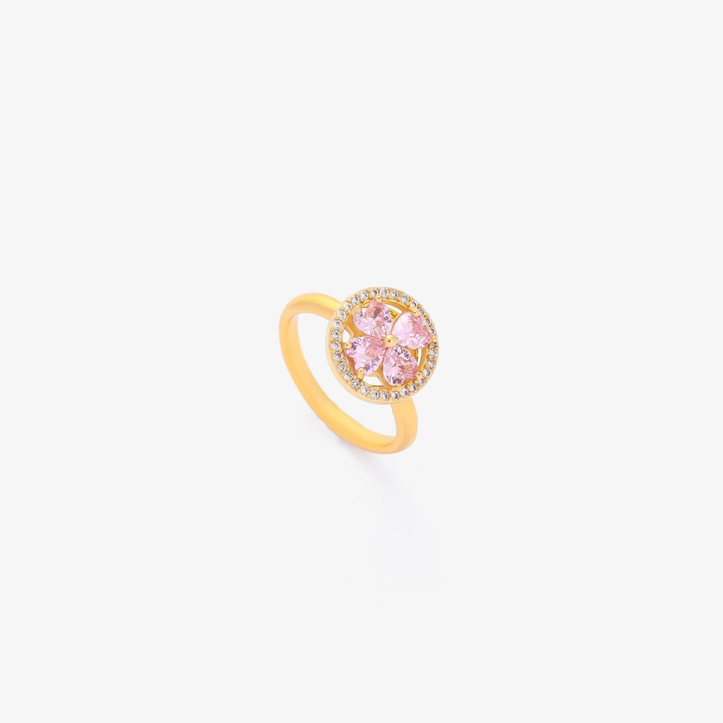 Anel Giratório Coração Rosa em Flor | Ouro