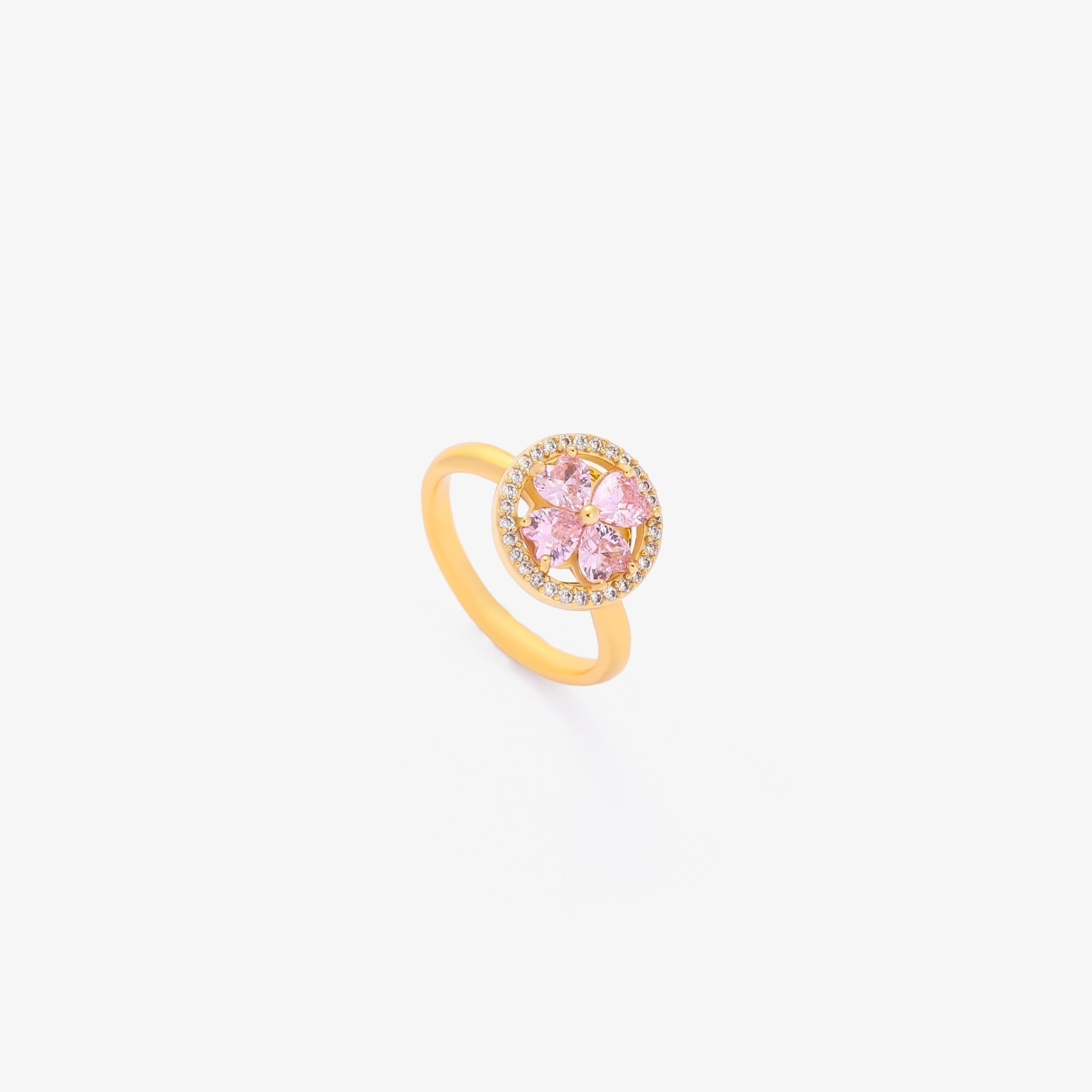 Anel Giratório Coração Rosa em Flor | Ouro