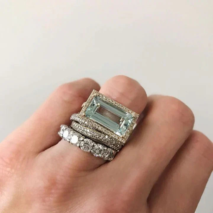 Conjunto de Anéis Turquesa Relic | Ouro Branco