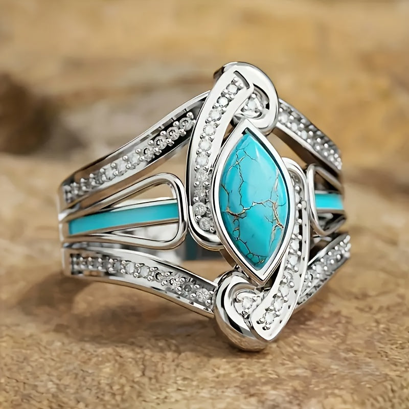 Anel Statement Turquesa Marquis | Ouro Branco