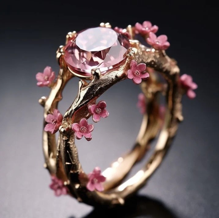 Anel Elegante Flor Rosa de Cristal | Ouro