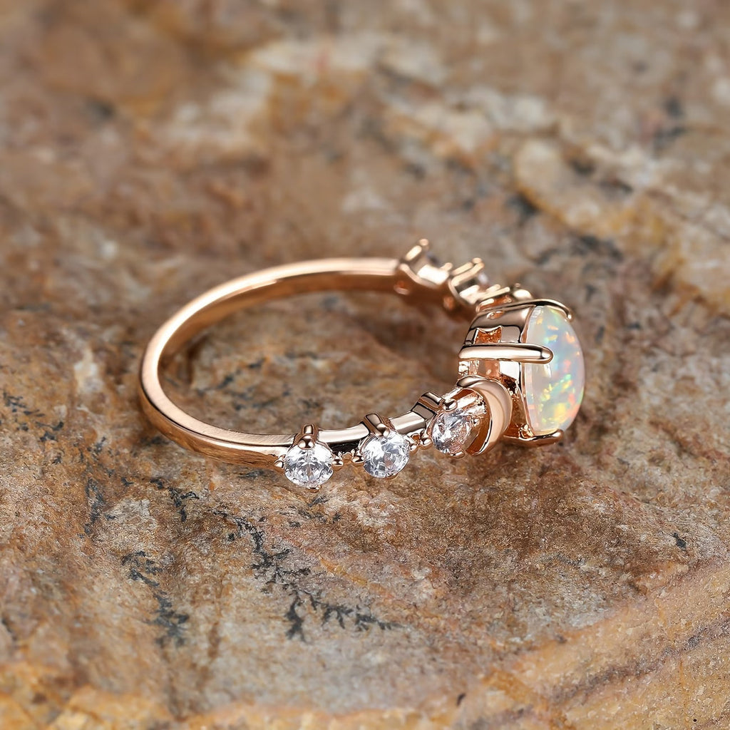 Anel Lua Crescente de Opala | Ouro Rosa