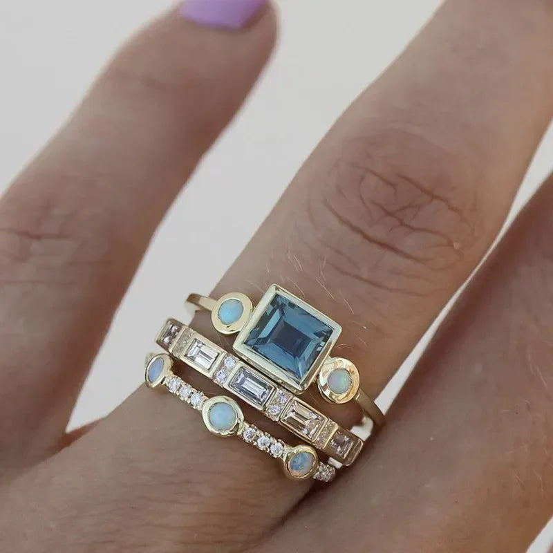 Conjunto de Anéis Timeless Azure | Ouro