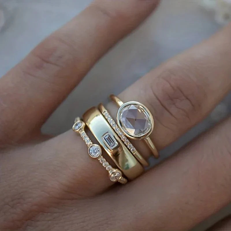 Conjunto de Anéis Vintage Ouro e Zircônia | Ouro
