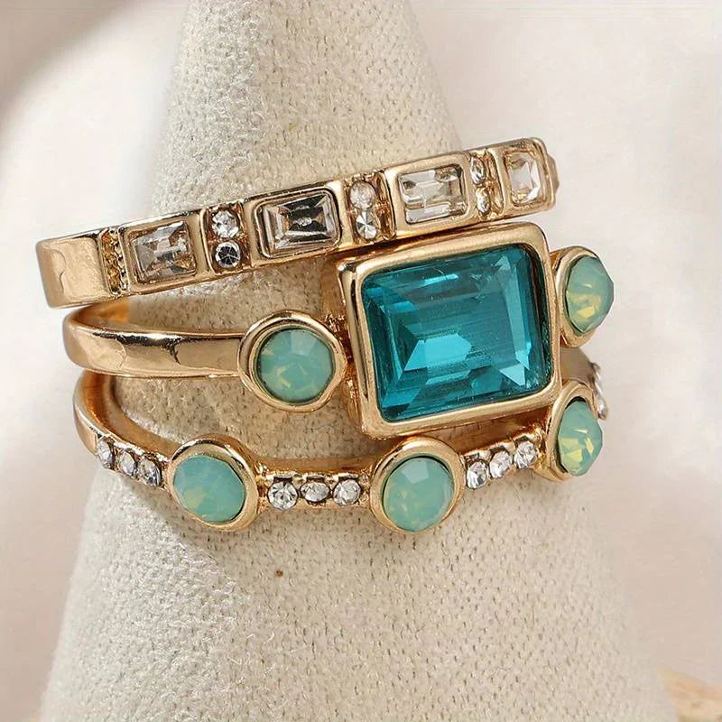 Conjunto de Anéis Timeless Azure | Ouro