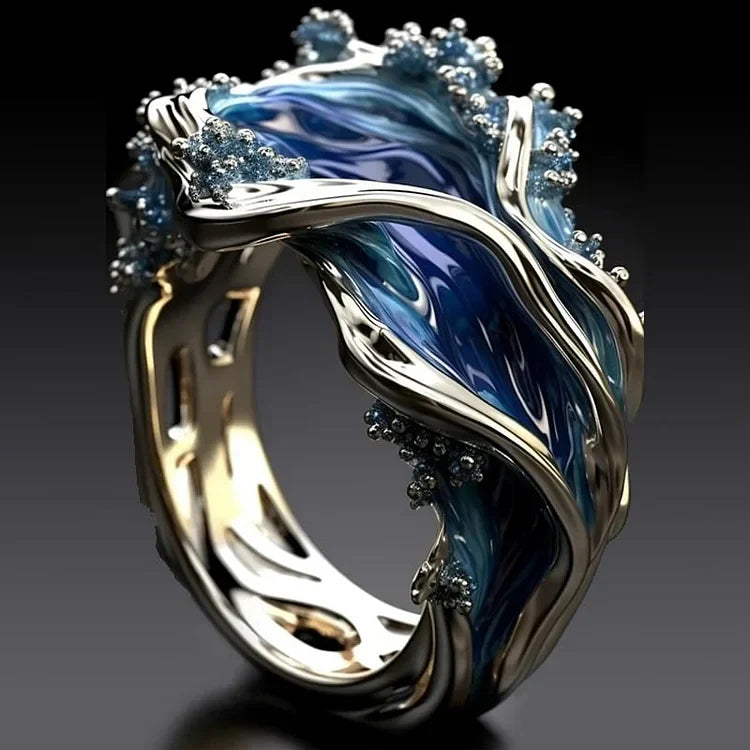Anel Vintage Dourado Ondulado Ocean | Ouro Branco