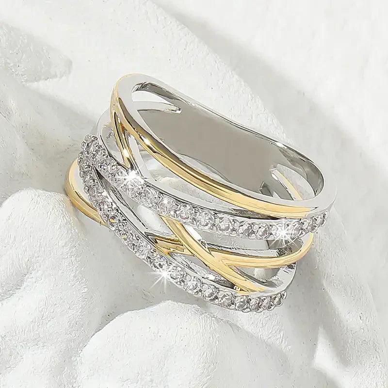 Anel de Zircônia SilverGold Radiance | Ouro Misto