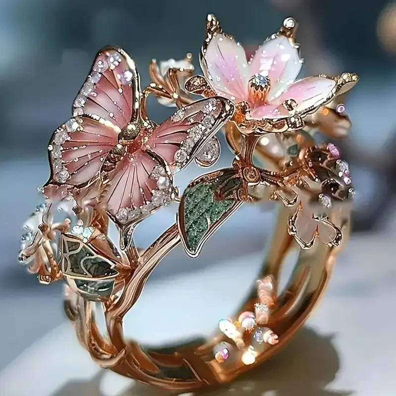 Anel de Zircônia Borboleta Nature Bright | Ouro