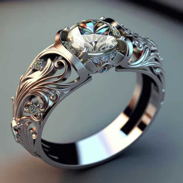 Anel Sofisticado de Cristal | Ouro Branco