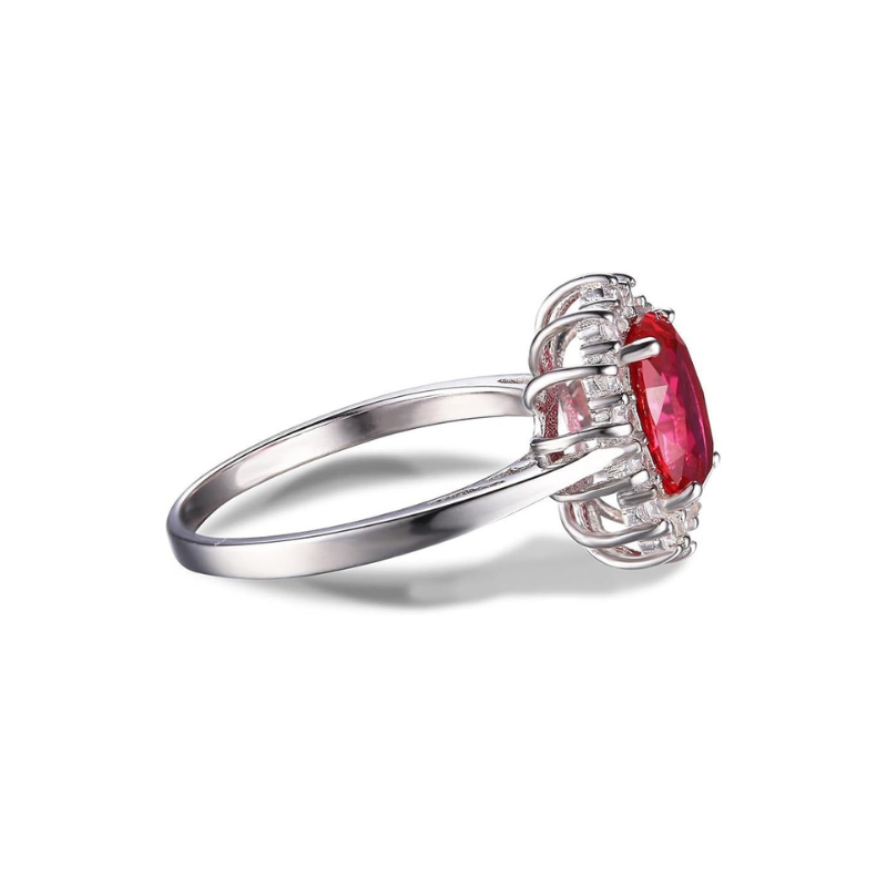 Anel Clássico Ruby Halo | Ouro Branco