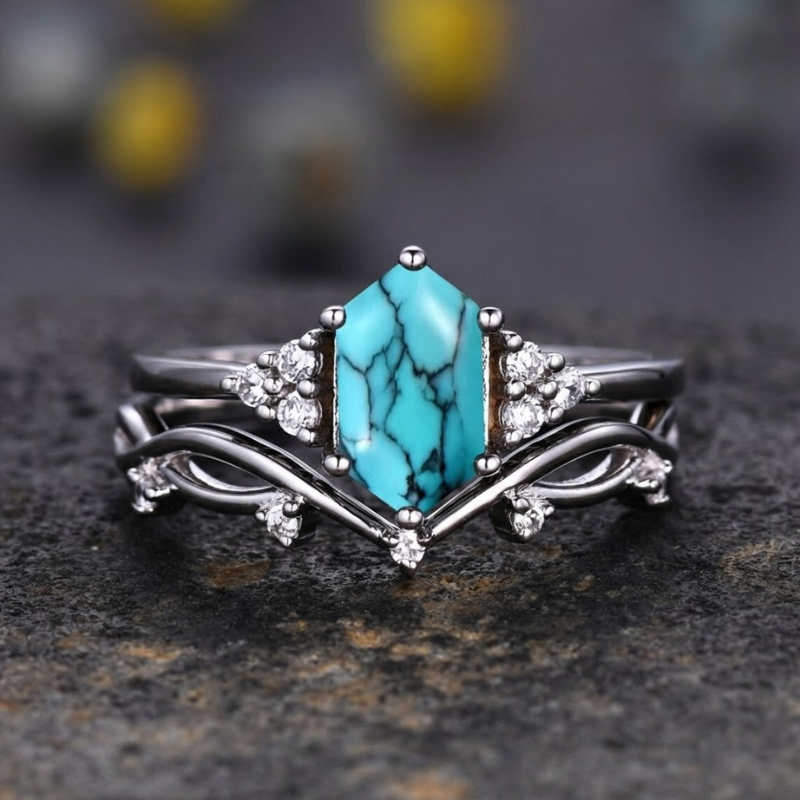 Conjunto de Anéis Elarin Sea Crest | Ouro Branco